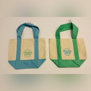 Trader Joe’s Mini Canvas Tote Bags, NWT - Set of 2, Blue and Green